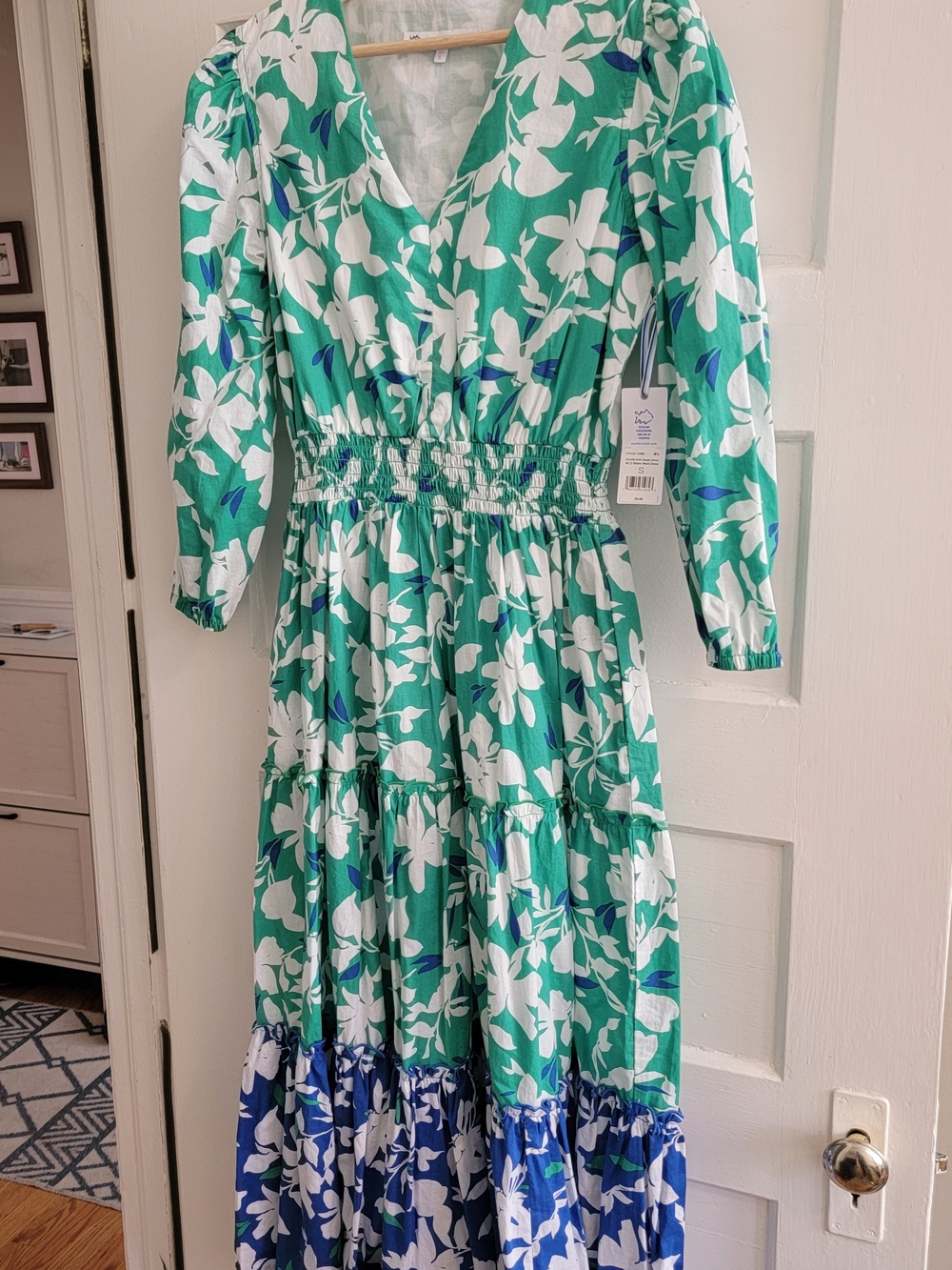 Southern Tide Green & Blue Floral Tiered Maxi Dress